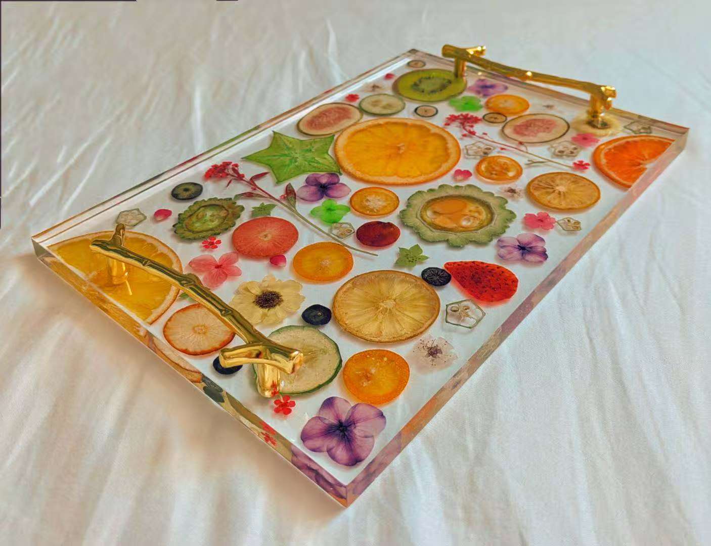 Real Fruit Resin Tray With Customizable Handles 11.8 inch*7.9 inch